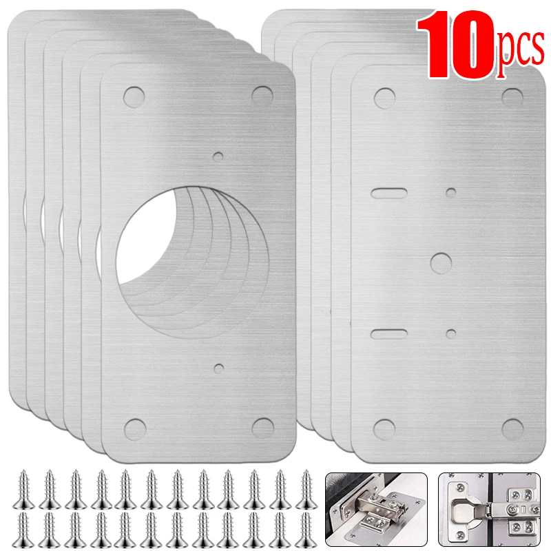 10/2PCS Cabinet Hinge Repair Plate Stainless Steel Door Hinge Mounting Plates with Screw Household Furniture Hinge Fixing Kits