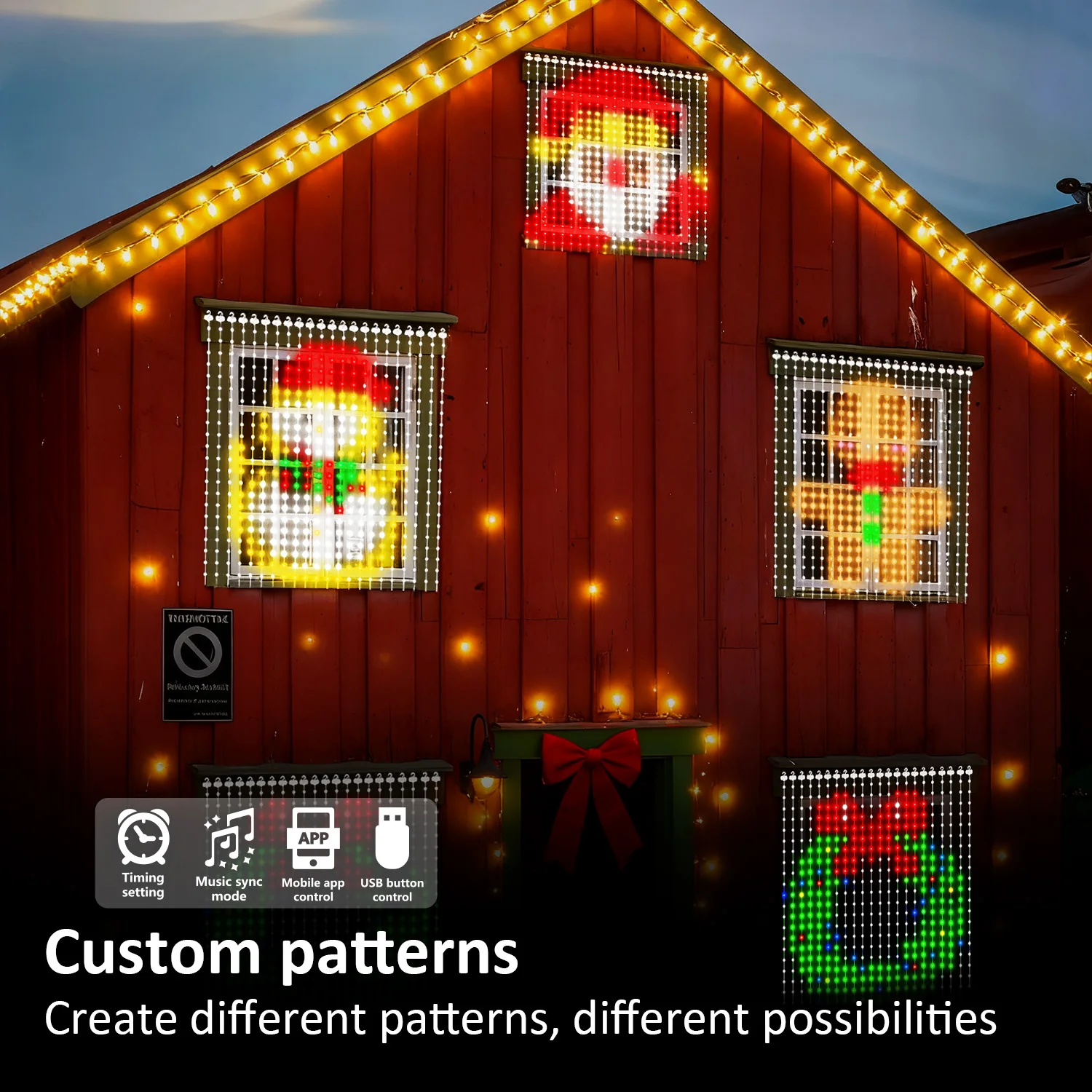 パターンledライト（アプリ制御付き）-400-led、usb給電、音楽同期rgbライト、diyスマートカーテンライト