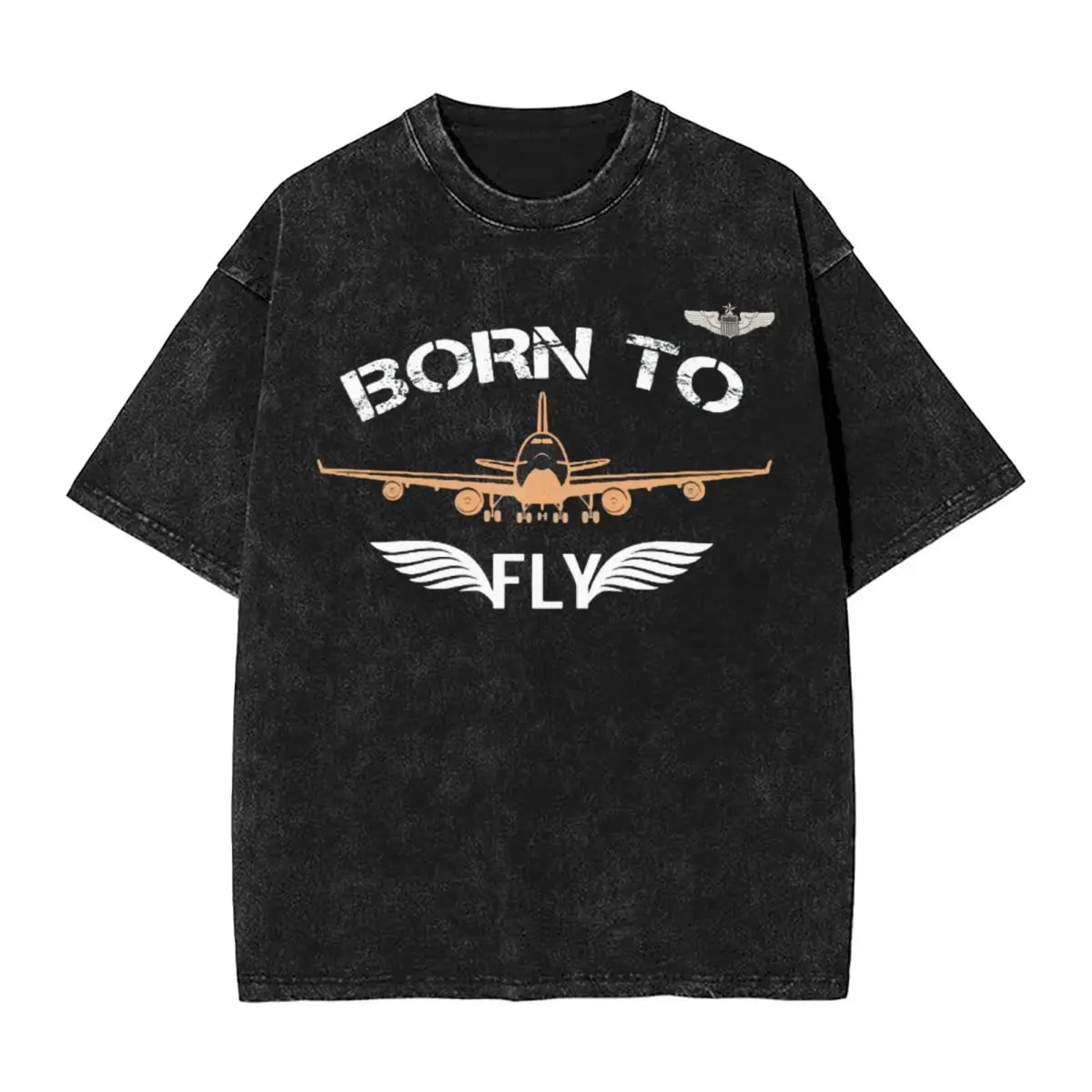 

Born To Fly Flight Pilot woman Men Washed T-Shirt Hot stamping Print Tees,Harajuku Cotton Tshirt Men's Summer Short Sleeve Tees