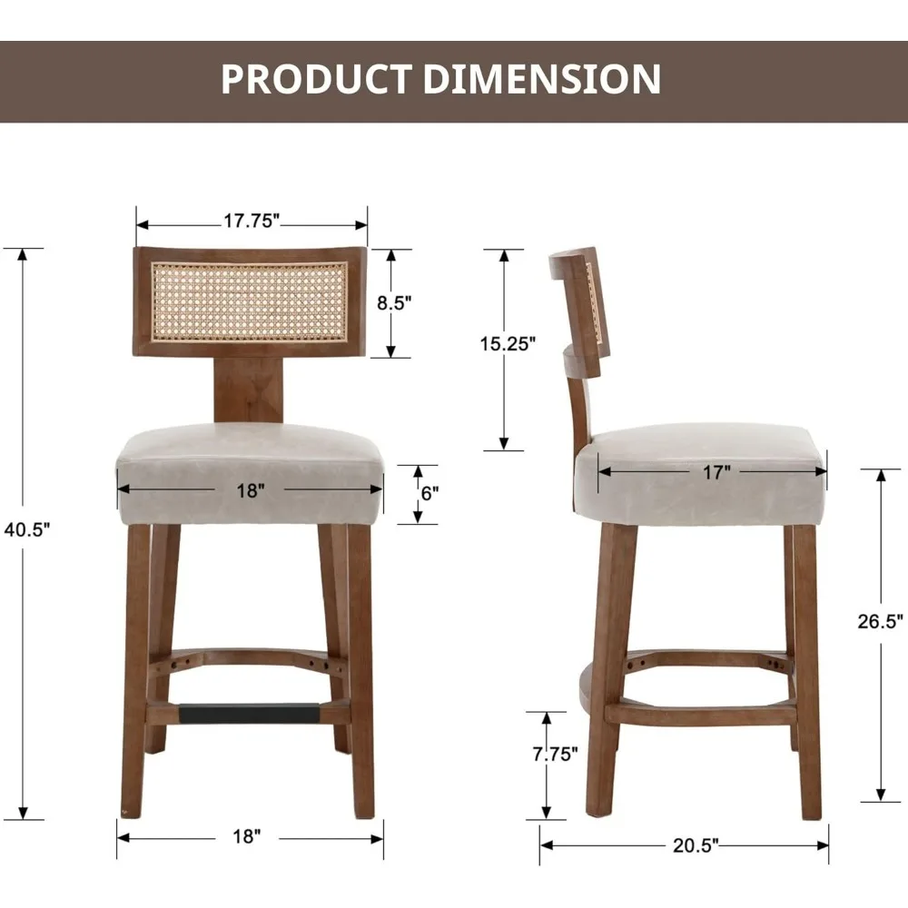 Counter Height Barstools with Cane Back Modern Counter Stools with Wood Frame Farmhouse Grey Faux Leather Upholstered Bar Chairs