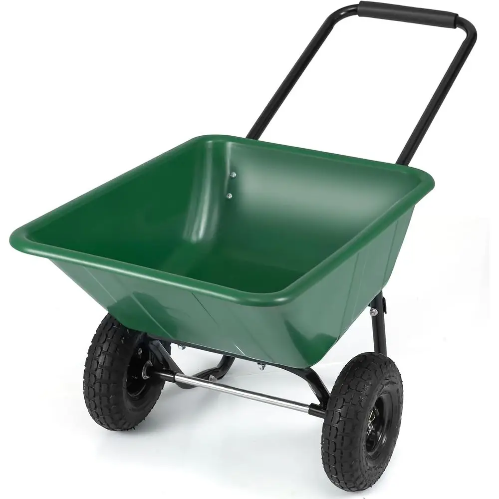 

Heavy-Duty Dual-Wheel Garden Cart with Pneumatic Tires, 330 lbs Capacity, Foldable Handle, 21 Gallon Dump Cart for Soil, Lawn, a