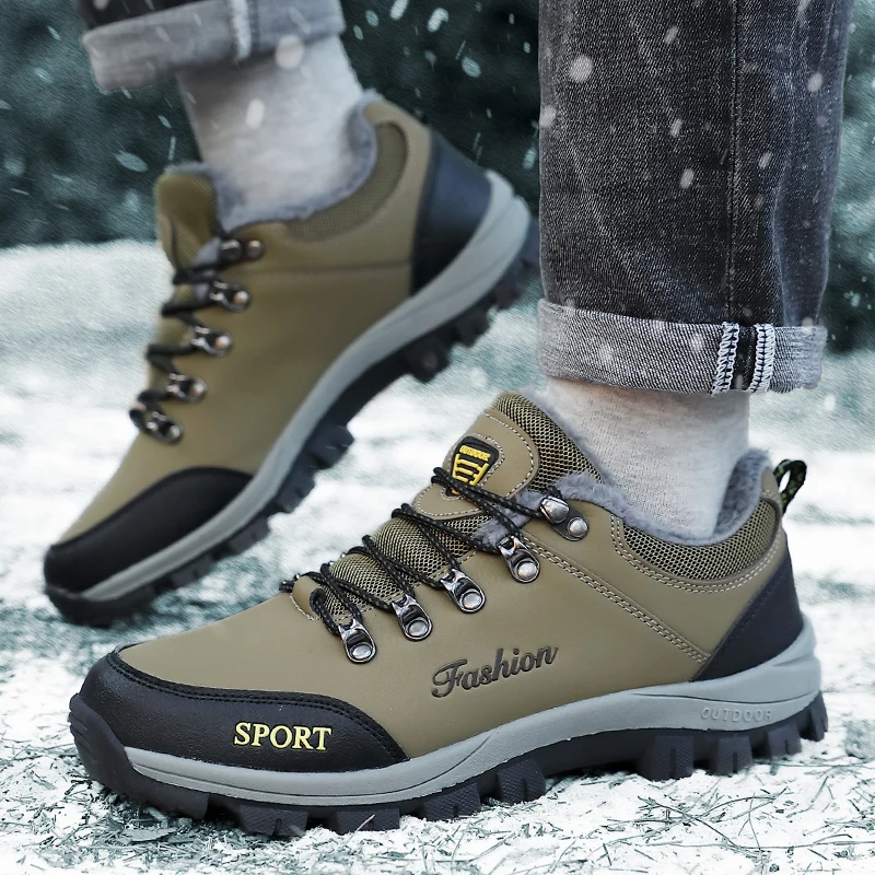 High Quality Men's Snow Boots Fashion Waterproof Leather Casual Sneaker Plus Cotton Warm Hiking Boots Outdoor Work Shoes for Men