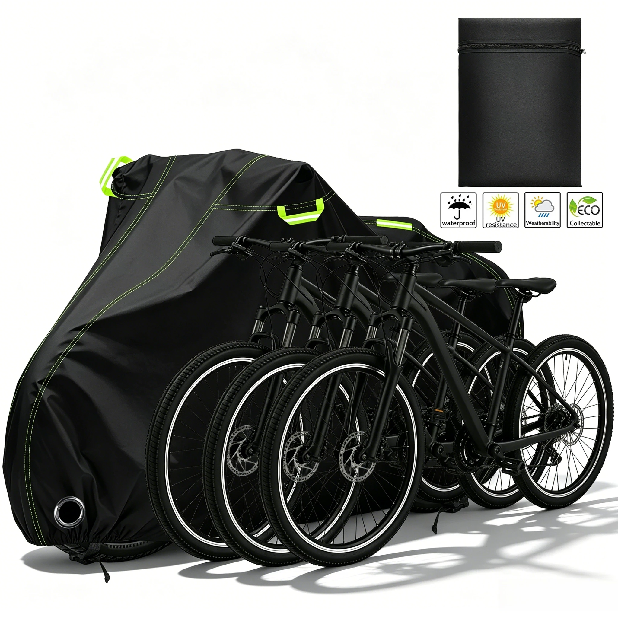 Bike Cover 210D Oxford Outdoor Storage Waterproof Anti-UV Bicycle Cover with Lock Hole & Reflective Strip for 1/2/3 Bicycles