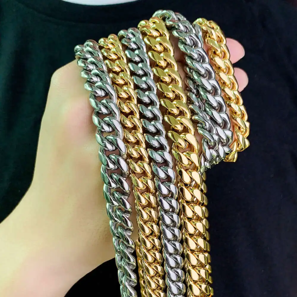 Ready to Ship Wholesale Custom Hip Hop Cuban Curb Link Mens Miami Stainless Steel 14mm 18mm Gold Cuban Link Chain