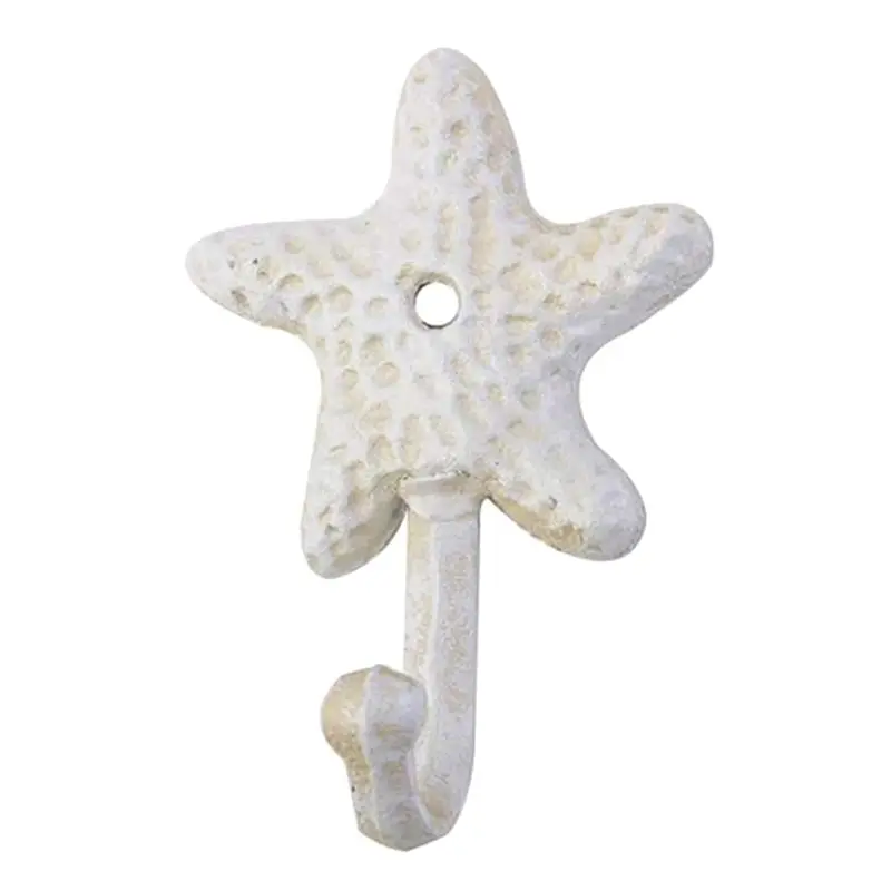 

2X Starfish Cast Iron Decorative Wall Hooks Coats Aprons Hats Towels Hooks Beach Ocean Theme Chic Metal Hooks