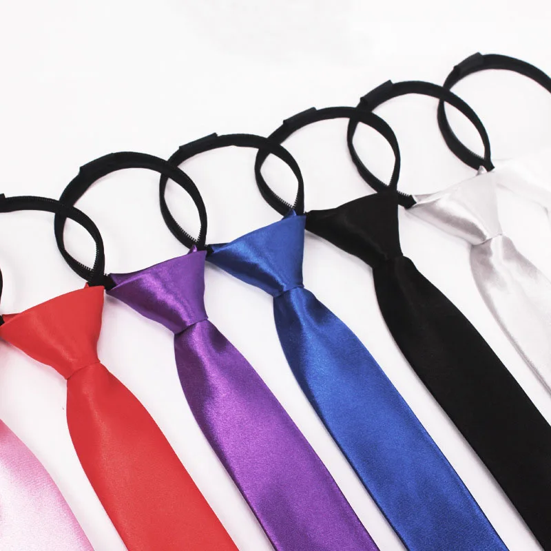 

5cm Pre-tied Zipper Tie Neck Mens Skinny Zipper Neckties Red Black Blue Solid Color Slim Narrow Entertainment Party