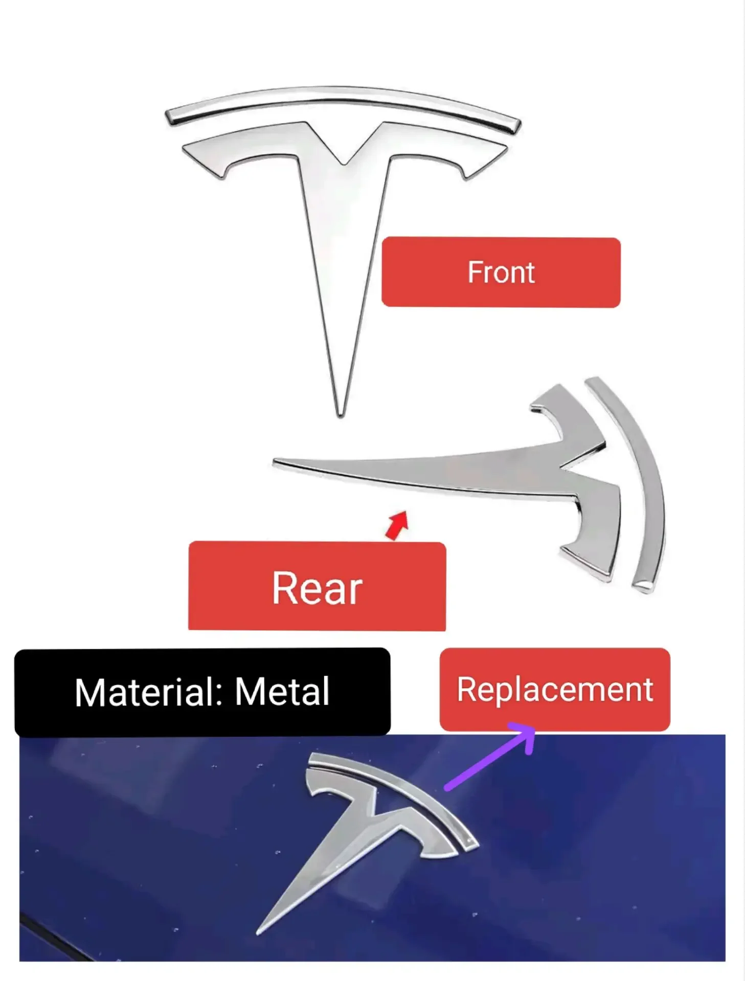 Emblème de remplacement en métal pour Tesla Model 3 Y Highland, autocollant de capot avant et arrière, badge de coffre arrière, accessoires de personnalisation de carrosserie