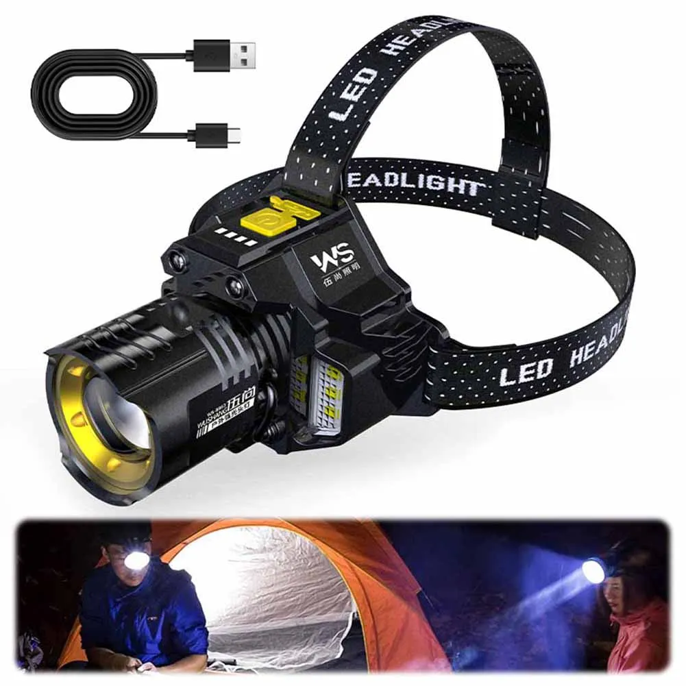 مصباح أمامي بمستشعر حركة 5 أوضاع إضاءة للتخييم في الهواء الطلق مصباح أمامي USB قابل لإعادة الشحن لإصلاح الجري #3