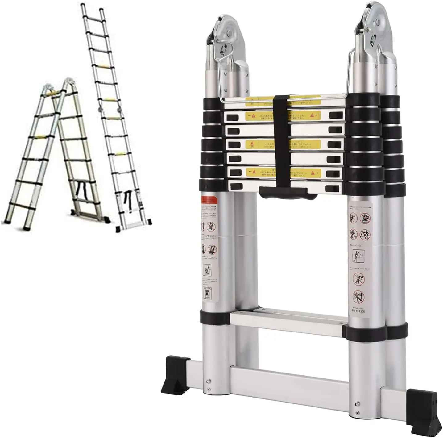 Telescoping Extension Ladder 330lbs Max Capacity A-Frame Lightweight Portable Multi-Purpose Folding with Support Bar Anti-Slip E