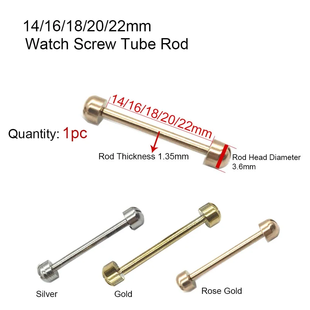 1Pc Watch Screw Tube Rod 14mm 16mm 18mm 20mm 22mm Silver/Gold/Rose Gold Connection Shaft Watch Parts