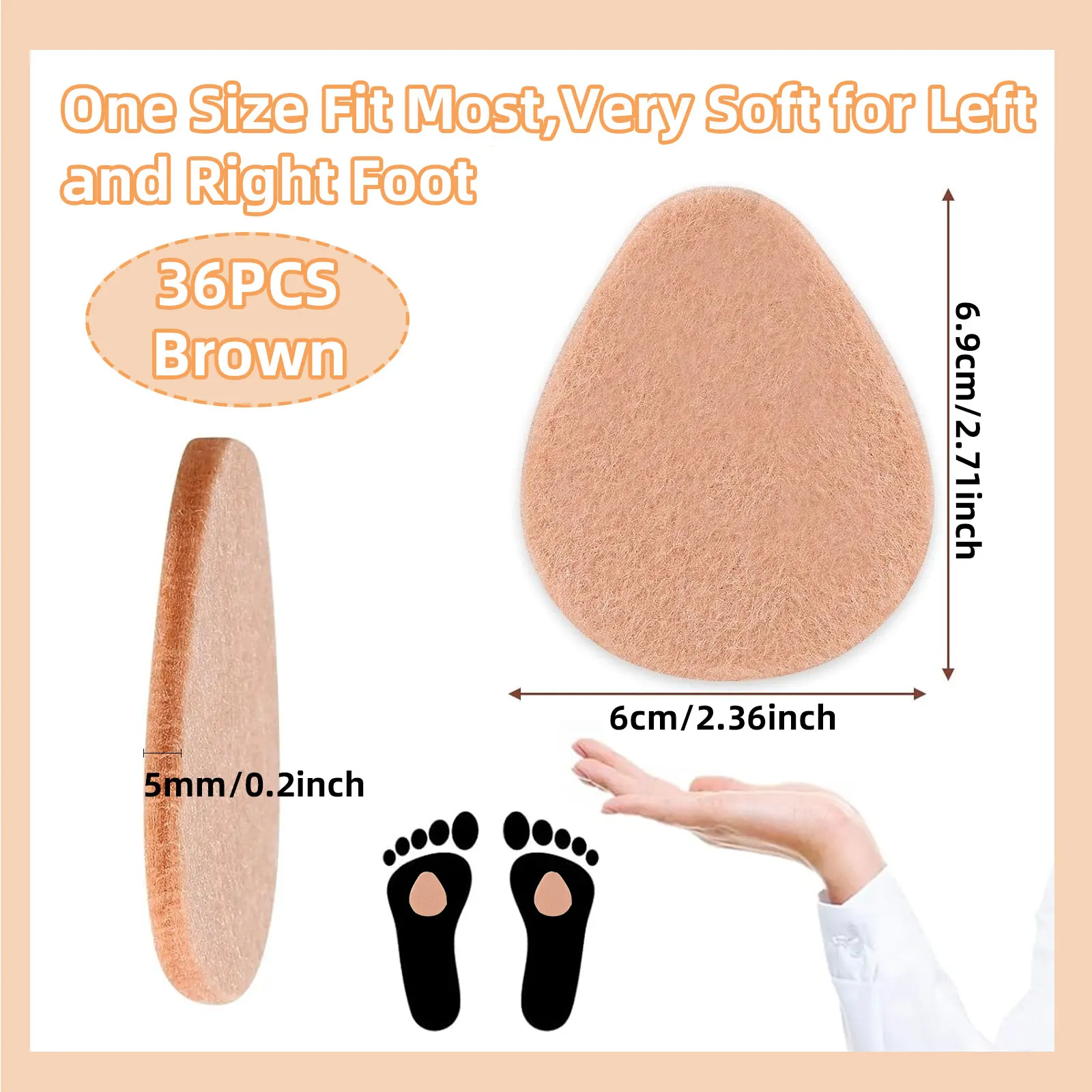 Cuscinetti in feltro metatarso Cuscinetti per inserti per piedi Palla di cuscino per alleviare il dolore Adesivo per avampiede e suola per uomini e donne Spessore 1/5 pollici