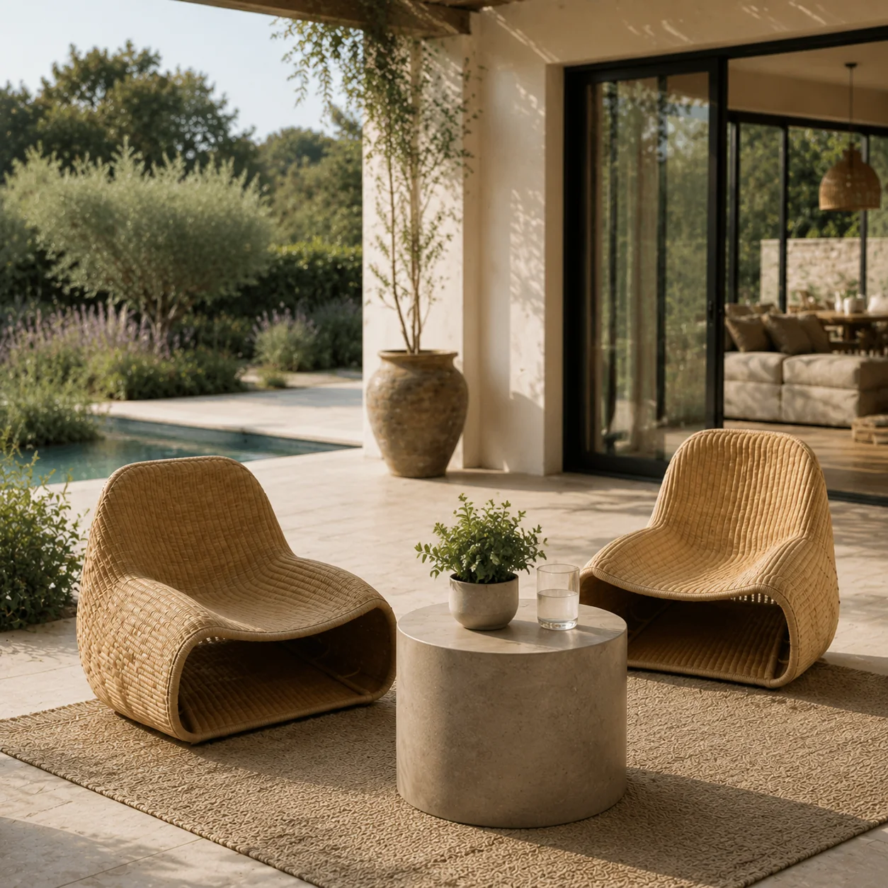 Luxury Outdoor Villa Backyard Pool Deck Rattan Seating Furniture Wicker Accent Chair