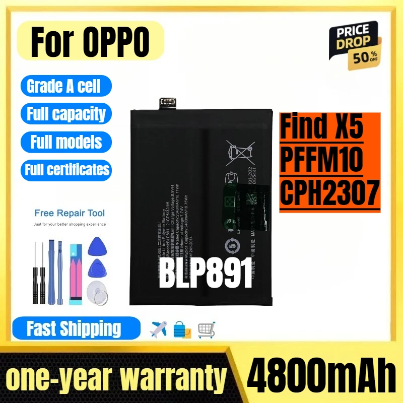 

BLP891 for OPPO Find X5/PFFM10/CPH2307 Phone Battery High Quality High Capacity Replacement Bateria Grade A Cell with Tools