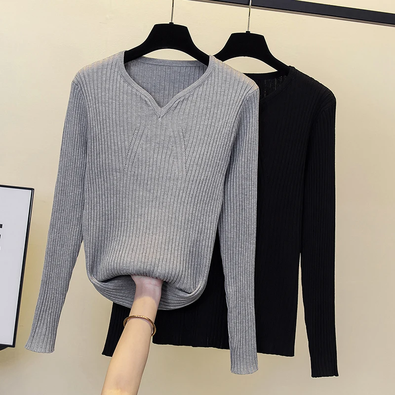 2023 Women Loose Casual V-neck Long Sleeve Pullover Autumn Winter Korean Cartoon Solid All-matched Kintting Sweater Jumper Tops