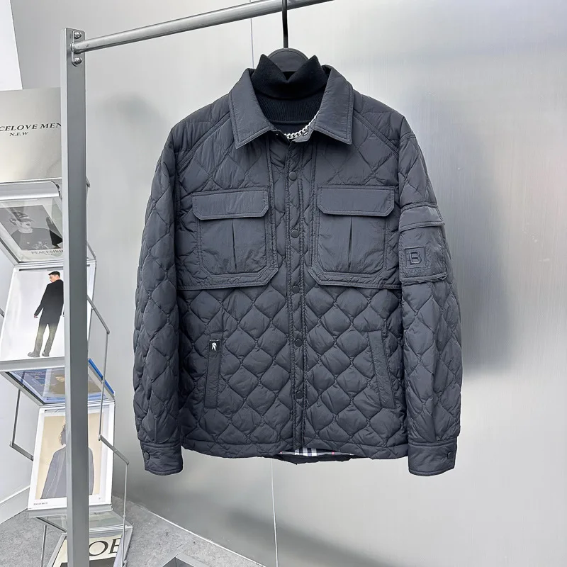 

Men's Winter Down Shirt 90 White Duck Down Multi Pocket Collar Warm Down Jacket