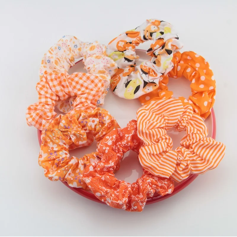 7Pcs Autumn Print Hair Scrunchies for Women Orange Hair Ties Assort Summer Hair Accessories for Girls Hair Band Ponytail Holders