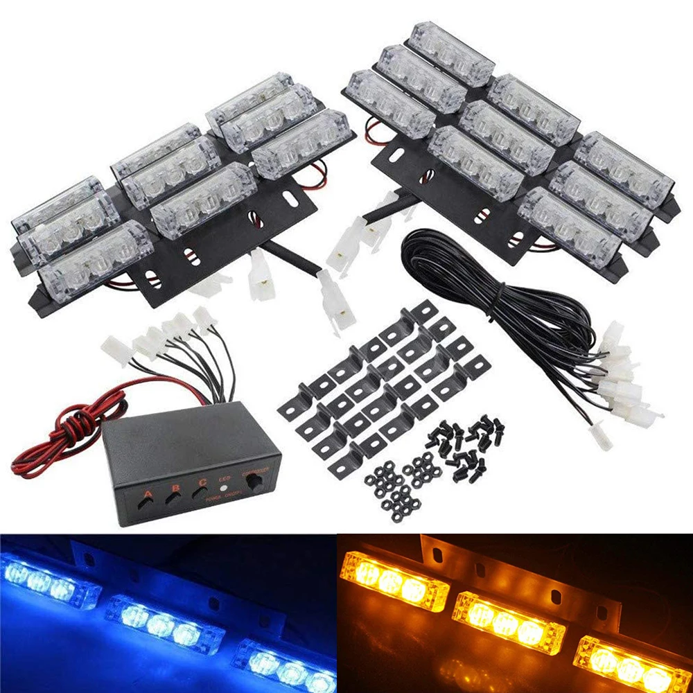 LED Warning Flashing light Kit Car Grille Deck Strobe Lights Hazard Warning Safety Headlights for Emergency Vehicles Trucks