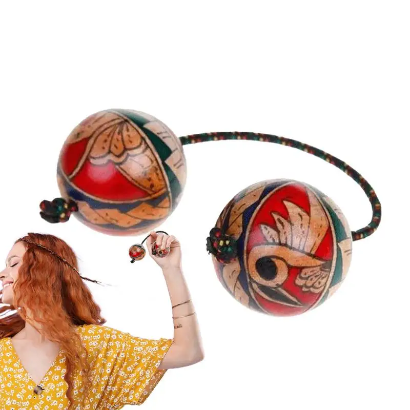 African Musical Ball Wood Double Ball Hand Shaker Hand-Painted Rhythmic Ball For Adults Beginners