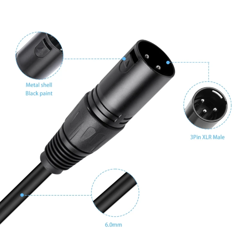 Cables conversión macho 3 pines a 5 pines para micrófonos y equipos DMX512