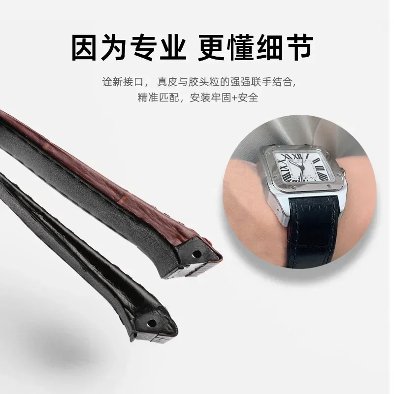 High Quality waterproof Genuine Leather Watch Strap For Cartier Santos 100 Men's And Women Folding Buckle strap 20mm 23mm