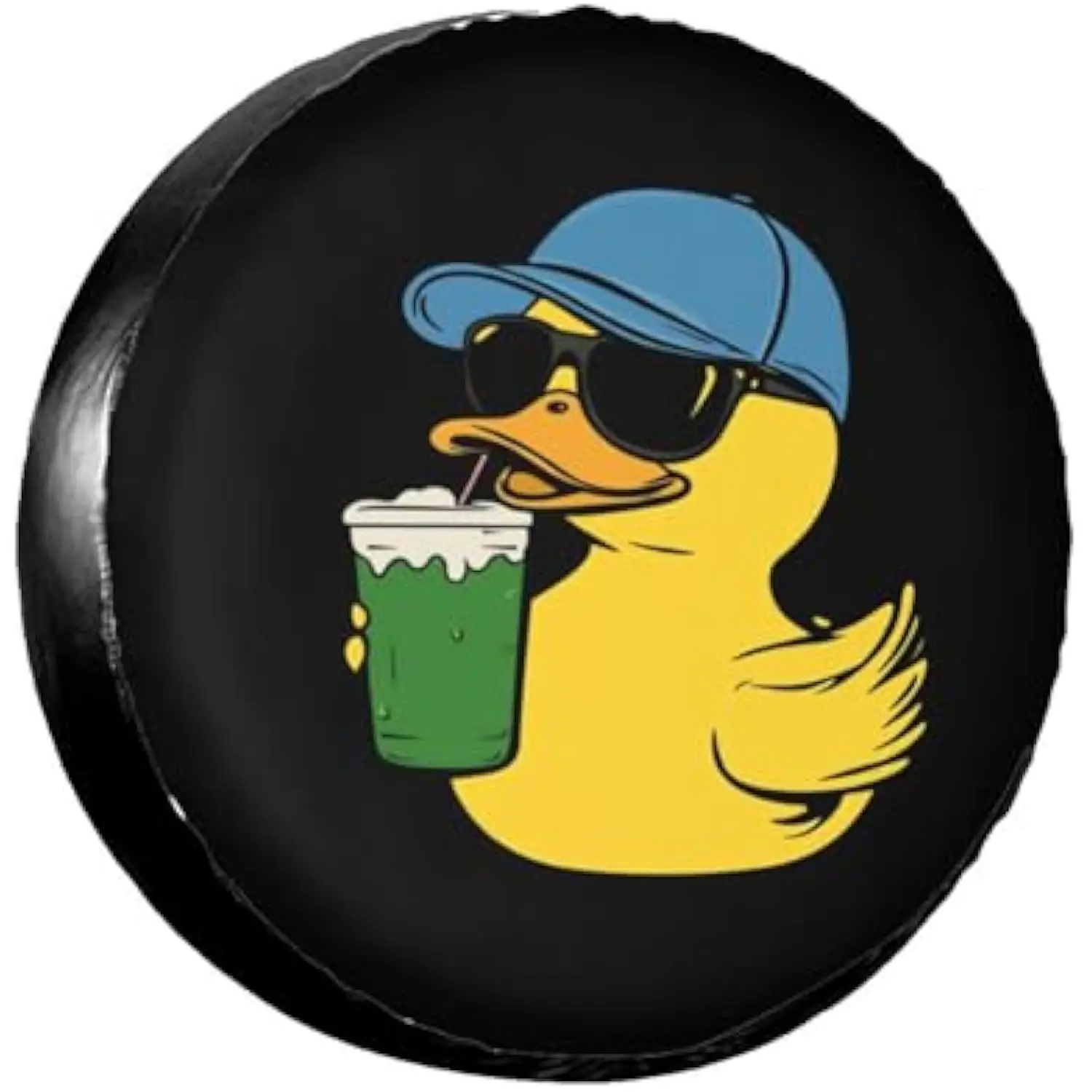 

Duck Wearing Sunglasses Drinking Green Drink Spare Tire Cover Funny Waterproof Outdoor SUV Accessories