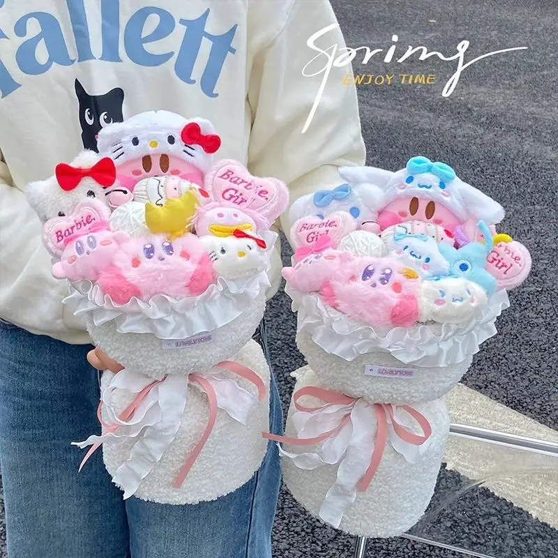 น่ารัก Sanrio Plush Hello Kitty ดอกไม้ช่อดอกไม้การ์ตูน Cinnamoroll Kirby ตุ๊กตา Plush ของเล่น Kawaii ตกแต่งตุ๊กตาสาวของขวัญวาเลนไทน์