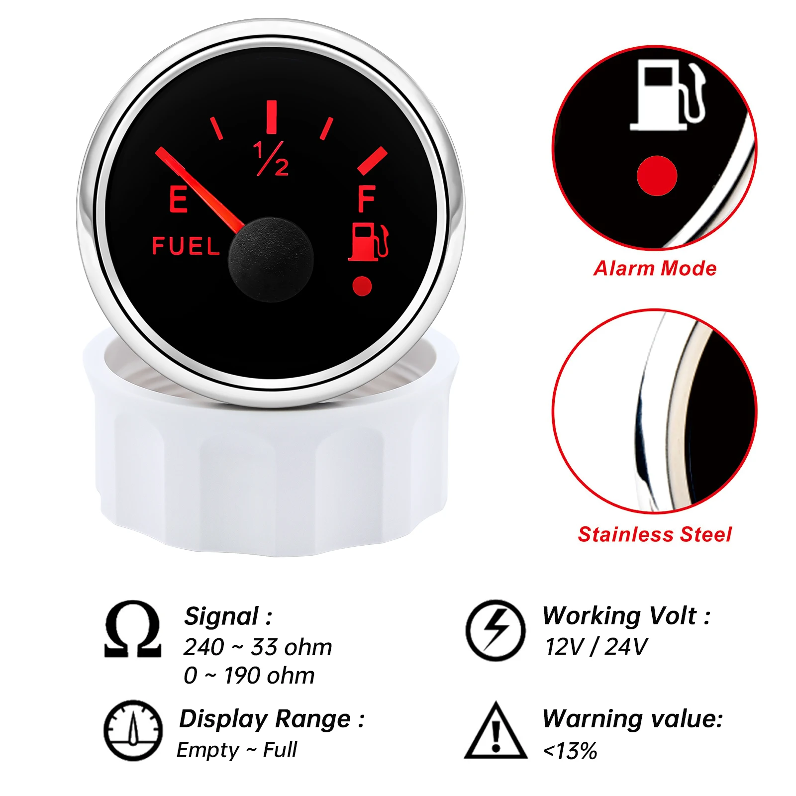 0-190ohms Universal Gas Fuel Level Gauge 7-color Backlight LED Car Marine Boat Fuel Level Gauge Waterproof Digital Pointer Gauge view 5