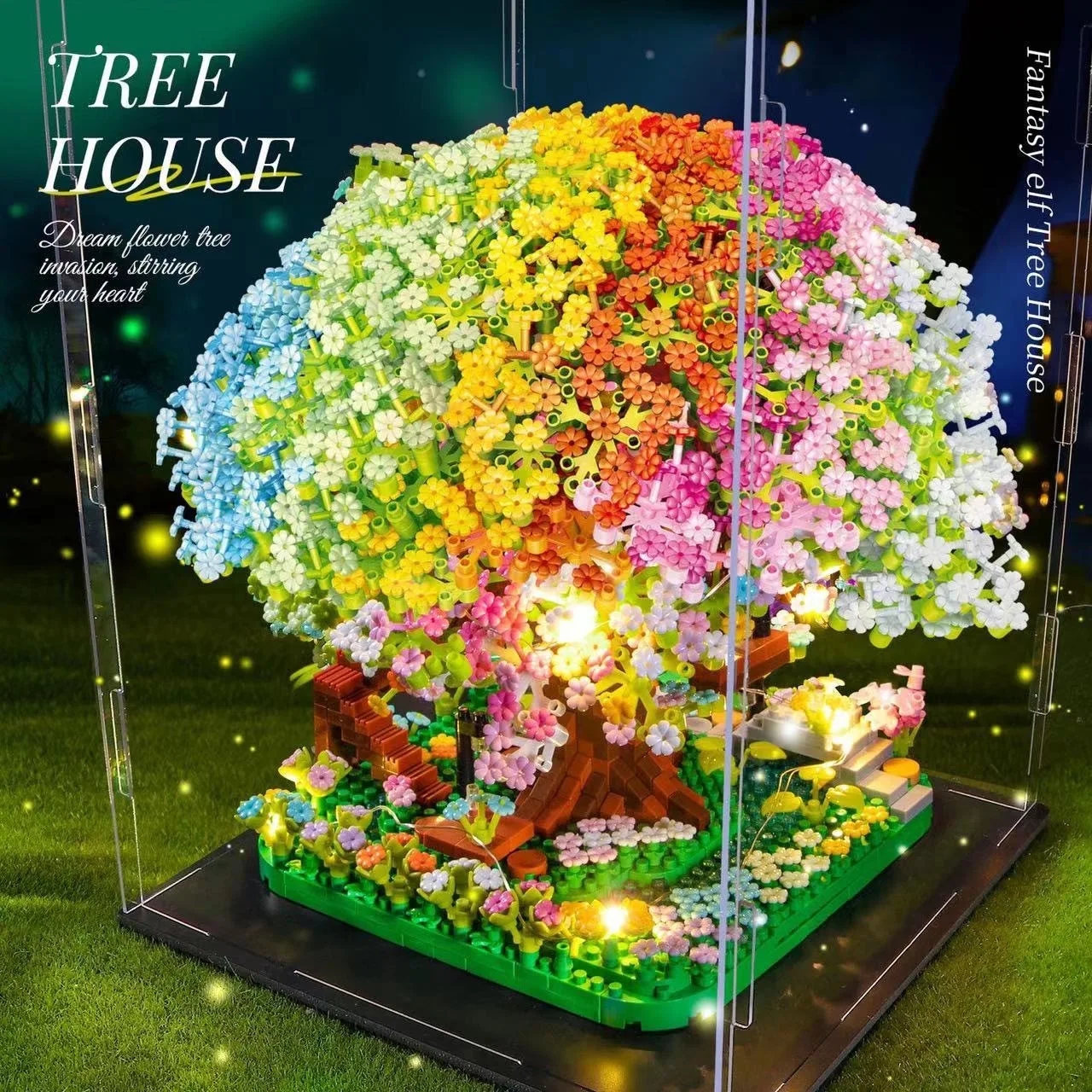 Colorful Sakura Oriental cherry Building Blocks Rainbow Tree House Bricks Ornaments Kids Educational DIY Toys Girl Holiday Gifts