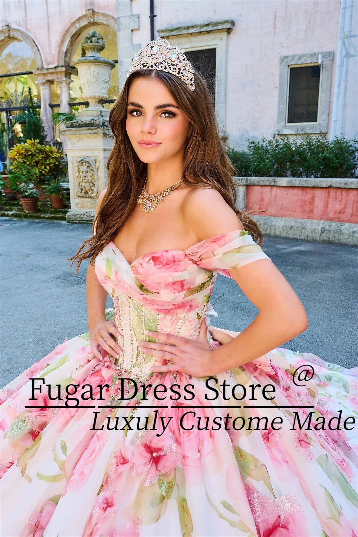 Customized Black Quinceanera Dresses Printed long off shoulder tight corset and A-line skirt Dismantled bow vestidos para niñas