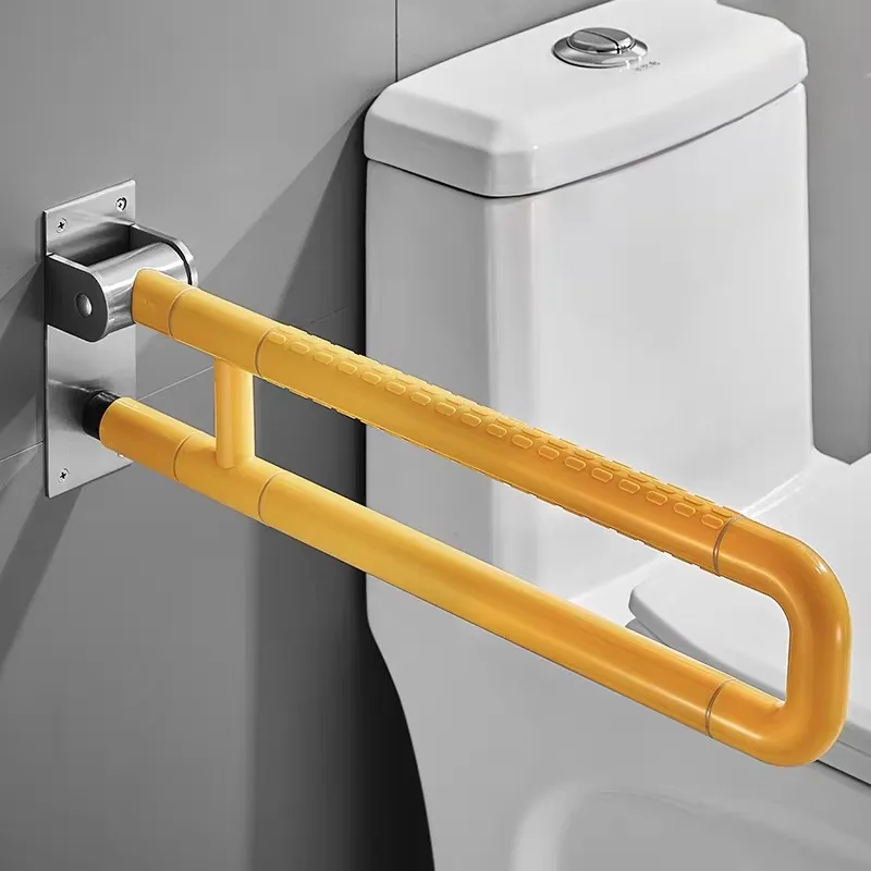 Manufacturer Price U-Shaped Grids with Anti-Slip Capsules Stainless Steel and Plastic Foldable Toilet Grab Bar for the Elderly