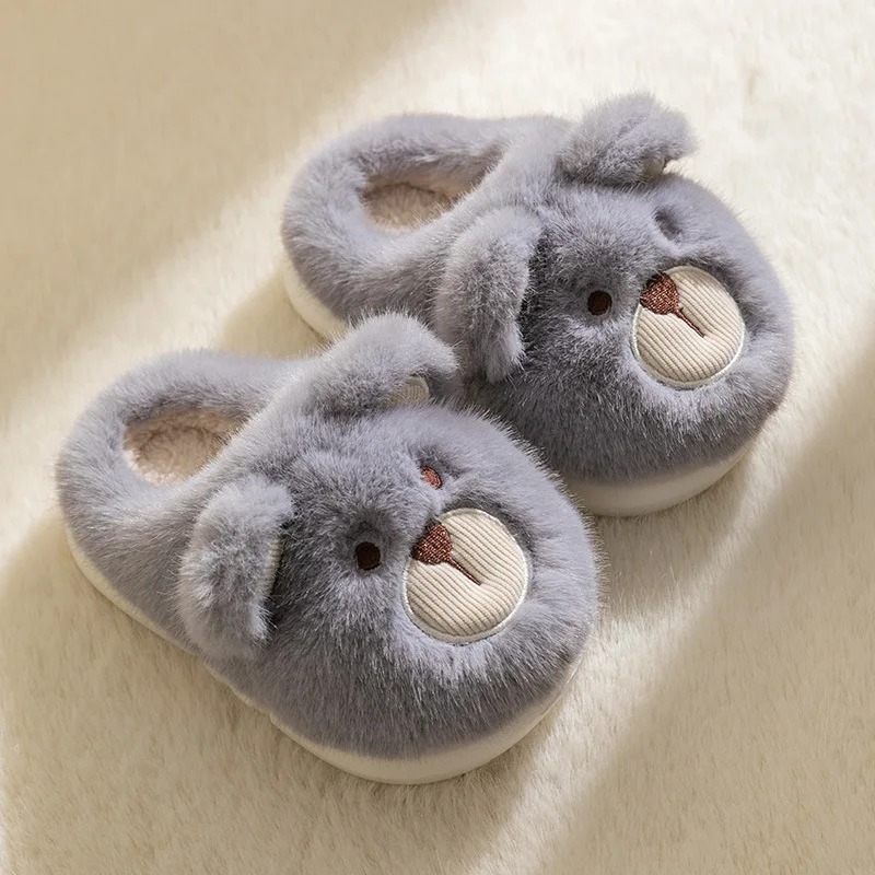 Cute Bear Children Winter Shoes Soft Bottom Cartoon Boys Girls Indoor Slippers Warm Plush Non Slip Bedroom Kids Slippers