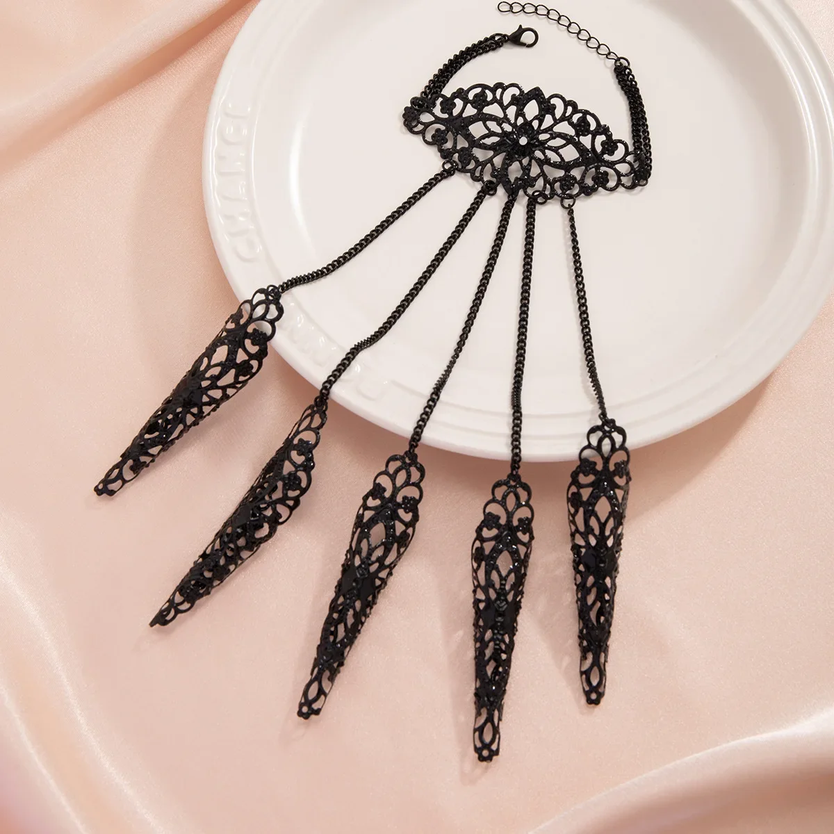 Women's Punk Finger Wrist Chain Bracelet - Exaggerated Steampunk Nail Rings Indian Dubai Style, Gothic Hand Harness Jewelry