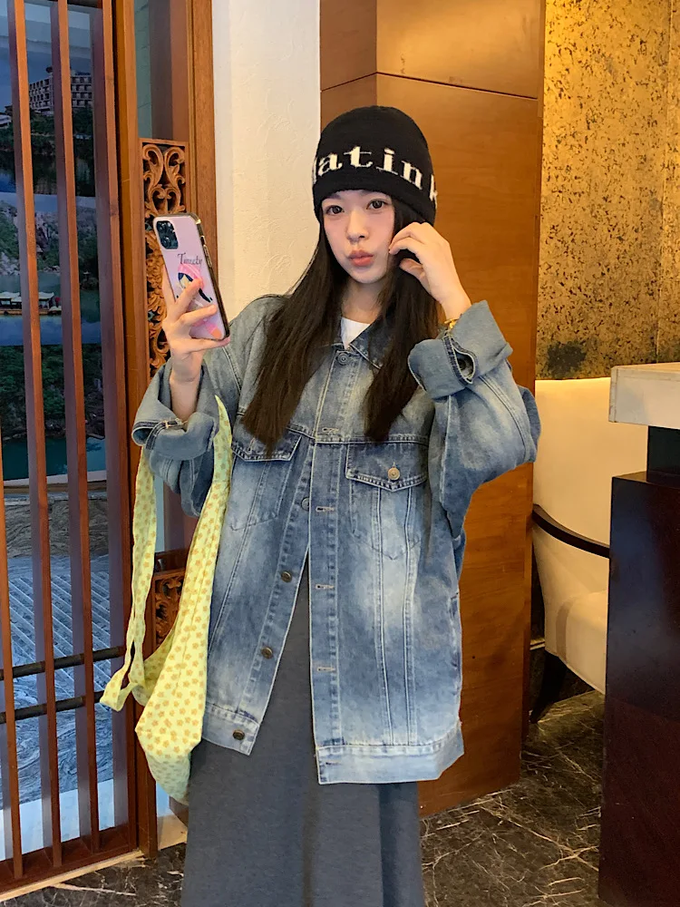 

Джинсовая куртка Distred Denim в стиле бойфренд, свободного кроя, в корейском стиле, для женщин и мужчин, подходит для осени