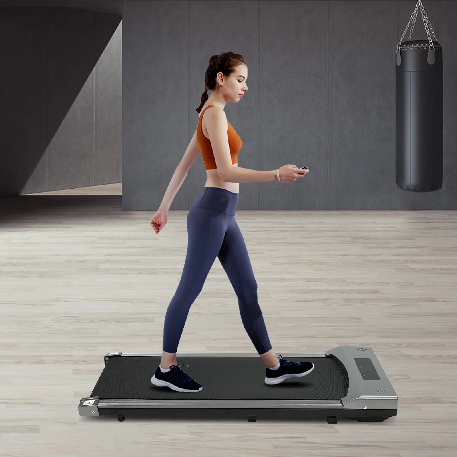 220V Electric Under Desk Treadmill, 0.65-2hp Remote Control Walking Running Pad Machine for Home Gym Fitness 0.62-3.73mph Speed