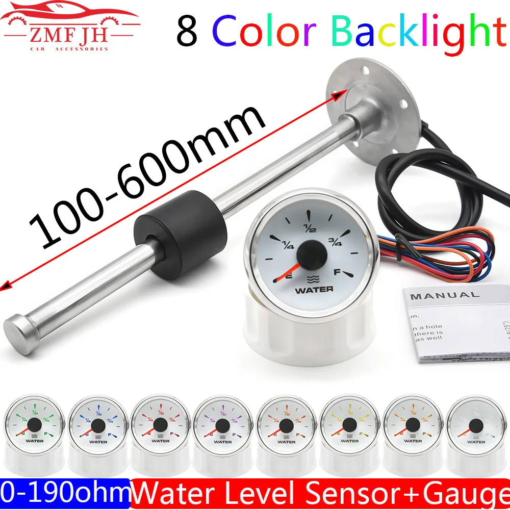 Customized 0~190 Ohm Water Level Sensor + Water Level Gauge With 8 Colors Backlight Water Tank Level Indicator Meter 12V 24V