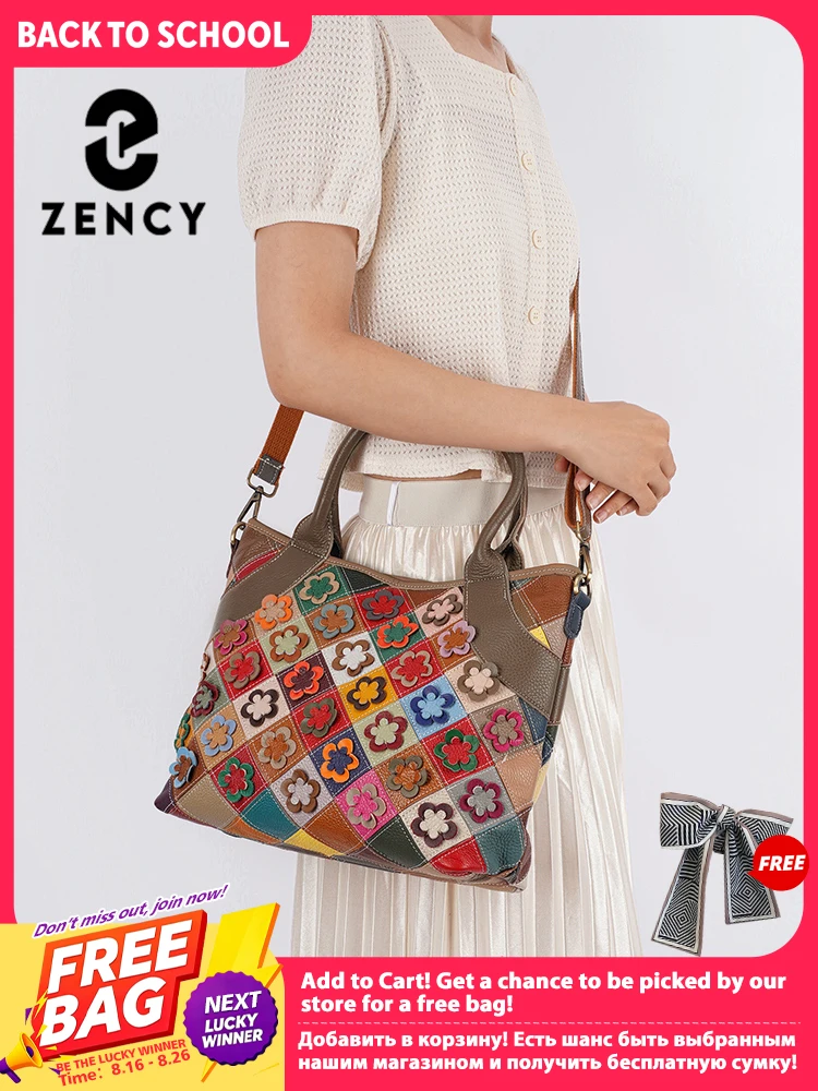 Zency Genuine Leather Women's Work Tote Bag Handbag Large Capacity Bag Pocket Purse Natural Cowhide Leather Shoulder Crossbody