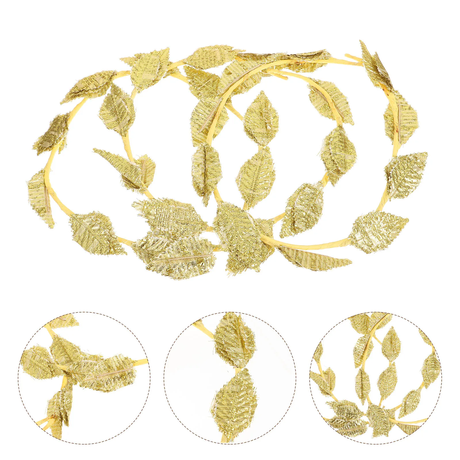 

3Pcs Leaf Crown Headband Golden Floral Wedding Accessory for Brides Elegant Bridal Headpiece Party Prom Night Shiny Headdress