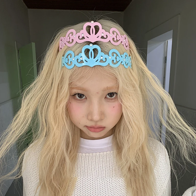 Y2K Vintage Millennium Crown Shape Headband Sweet Cute Girl Ins Rhinestone Acetate Hair Accessory Dating Photography Ornament