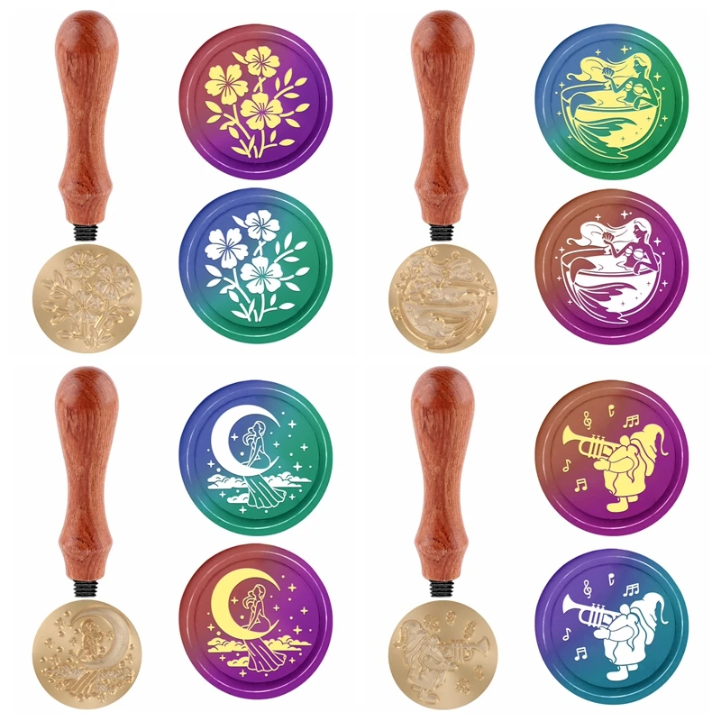 

Mermaid Dwarf Beauty Sitting On The Moon Flower Wax Seal Stamp and Wooden Handle For Decorating Party Invitations Wine Wrapped