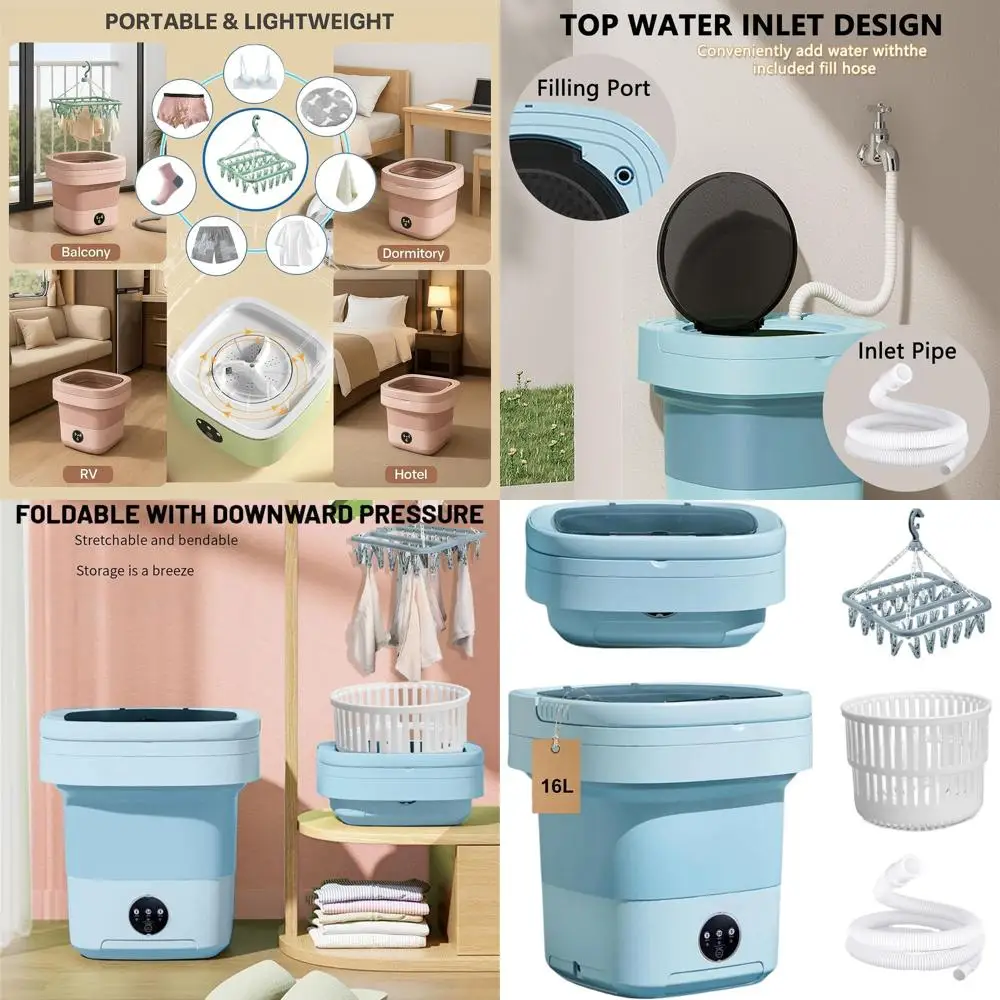 

Компактная портативная мини-стиральная машина на 16 л с сушильной корзиной, корзиной для отжима, верхним заливным отверстием, шлангом для подачи воды и сливной трубой — идеально подходит для небольших загрузок.