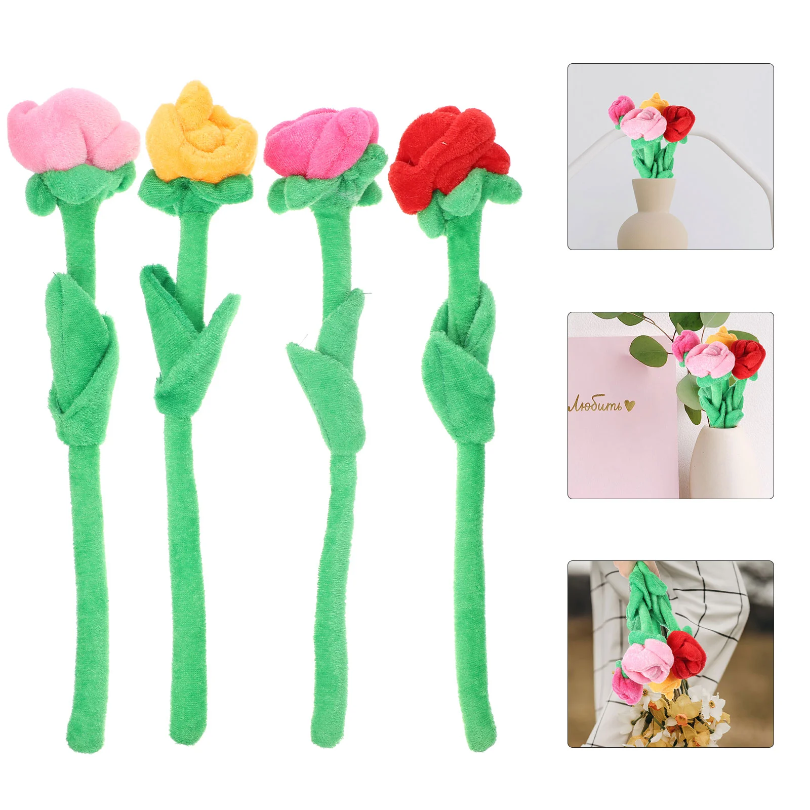 

4 Pcs Simulation Bouquet Fake Stuffed Plush Artificial Flowers Gift Roses