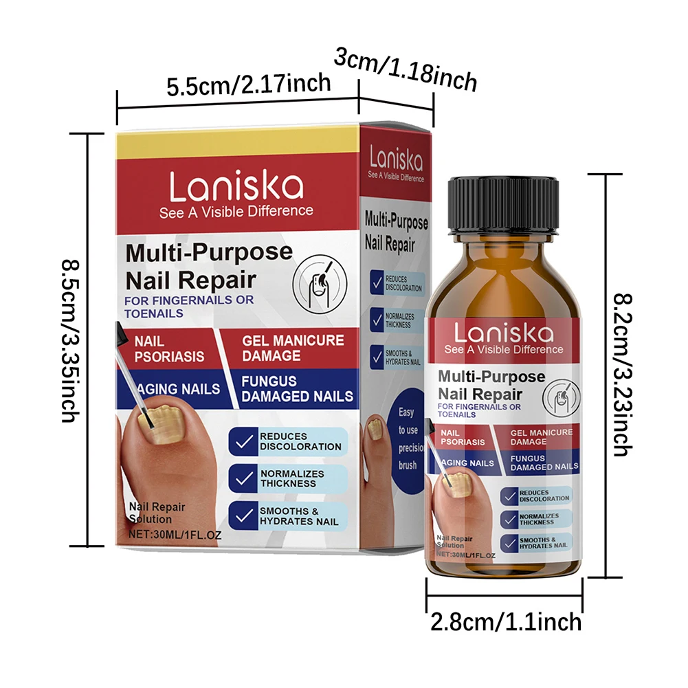 Nagellösung für Nägel mit verfärbten Schäden stellen die Verfärbungsdicke wieder her. Pflege in Salonqualität