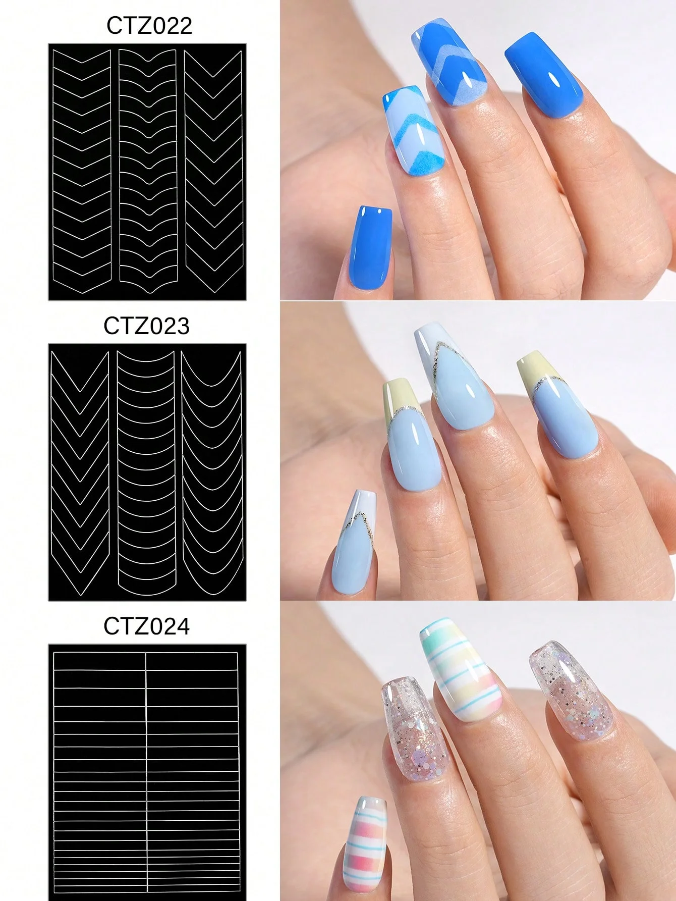 1 PC 6 สไตล์ Hollow OUT เล็บฝรั่งเศสเล็บสติกเกอร์ศิลปะ,V-Shaped Strip-ประเภทการออกแบบที่เรียบง่าย Self-Adhesive เคล็ดลับเล็บคู่มือ Frenc