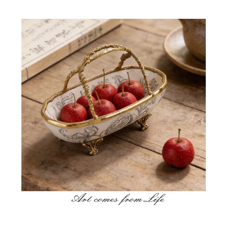 Style Exquisite, High-Appearance Artistic Ceramic Small Basket, Fruit Tray, Living Room Coffee Table, Home Storage Ornament