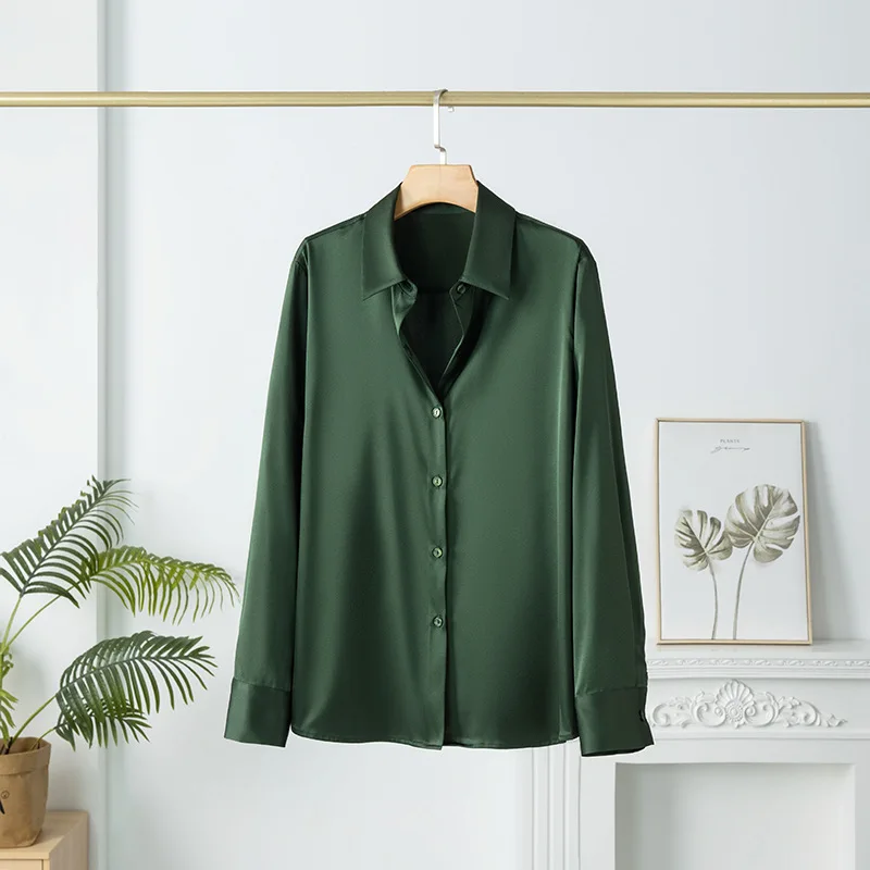 

Свободная блузка из шелкового шелка, офисная рубашка с драпировкой и вырезом на воротнике, женский роскошный весенний топ