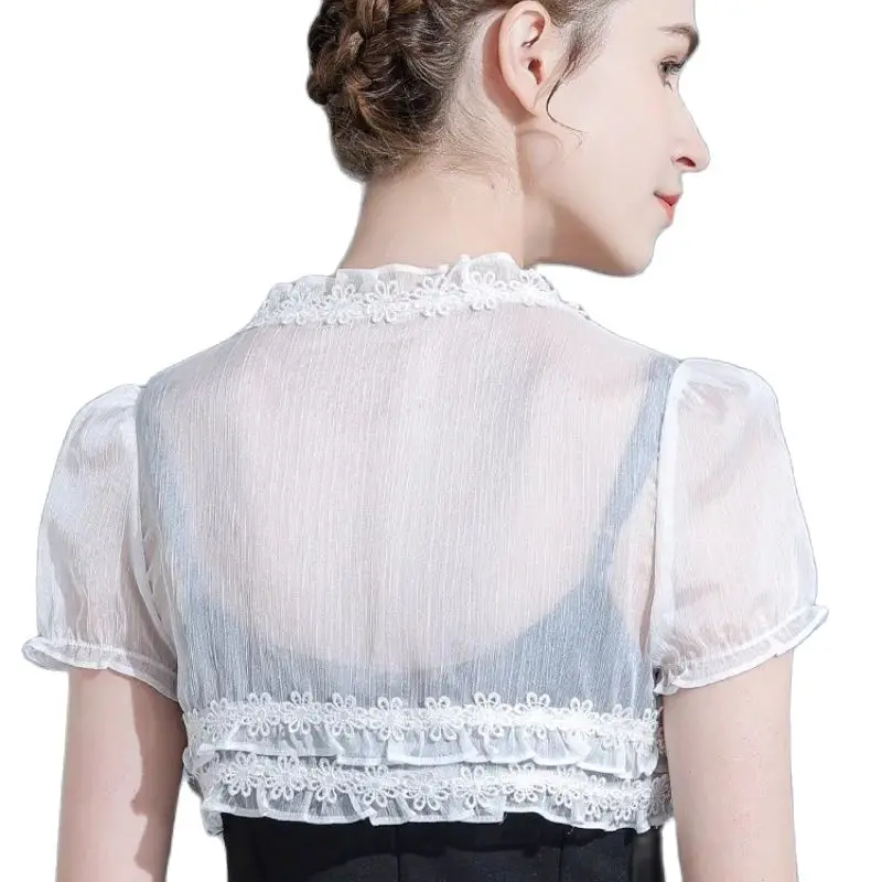 White Black Women Bolero Short Sleeve Shrug Bolero Lace Bridal Cape Wedding Jacket Elegant Wraps Beach Shawl Bridal Dress Bolero