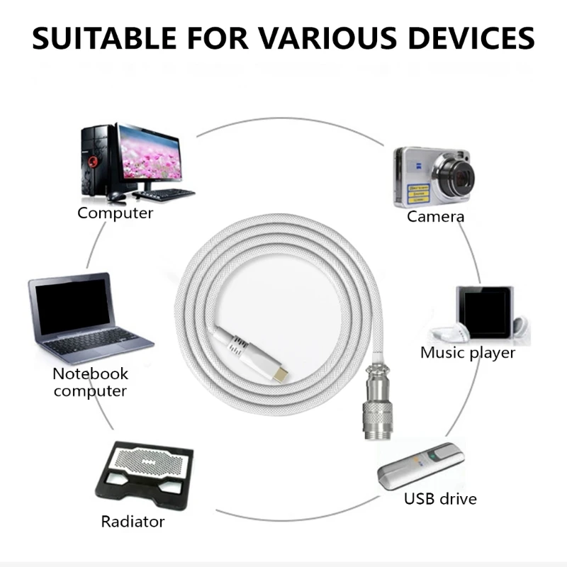

Coiled Keyboard Cable Double Sleeved Cable USB C Aviators Connector 601B