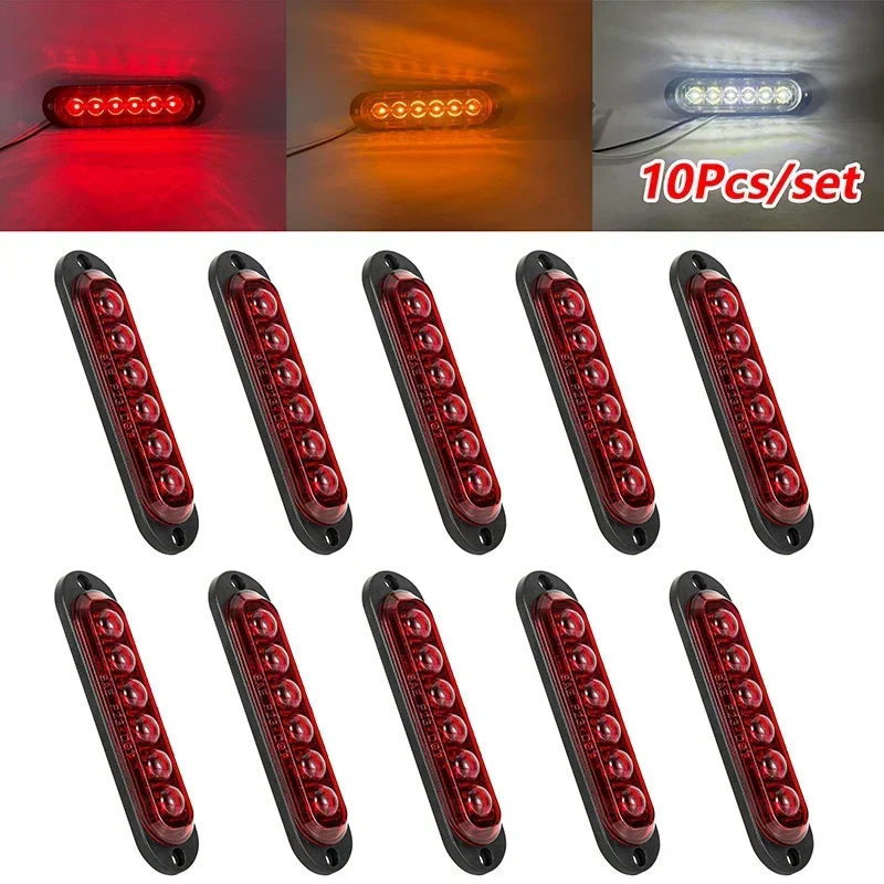 

10PCS 12V 24V 6 LED Side Marker Lights Warning Light Auto Car External Lights Trailer Truck Lorry Clearance Lamp Red Amber White
