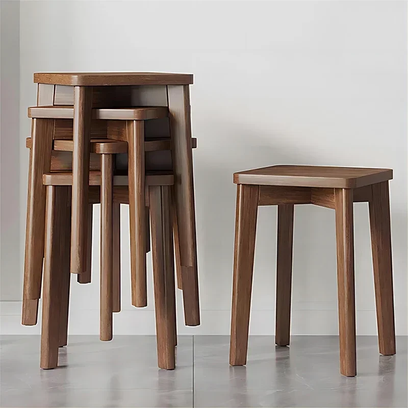 

Nordic Small Bench - Modern Simple Household Dining Table High Chair Living Room Stackable Seating Solid Wood Square Stool