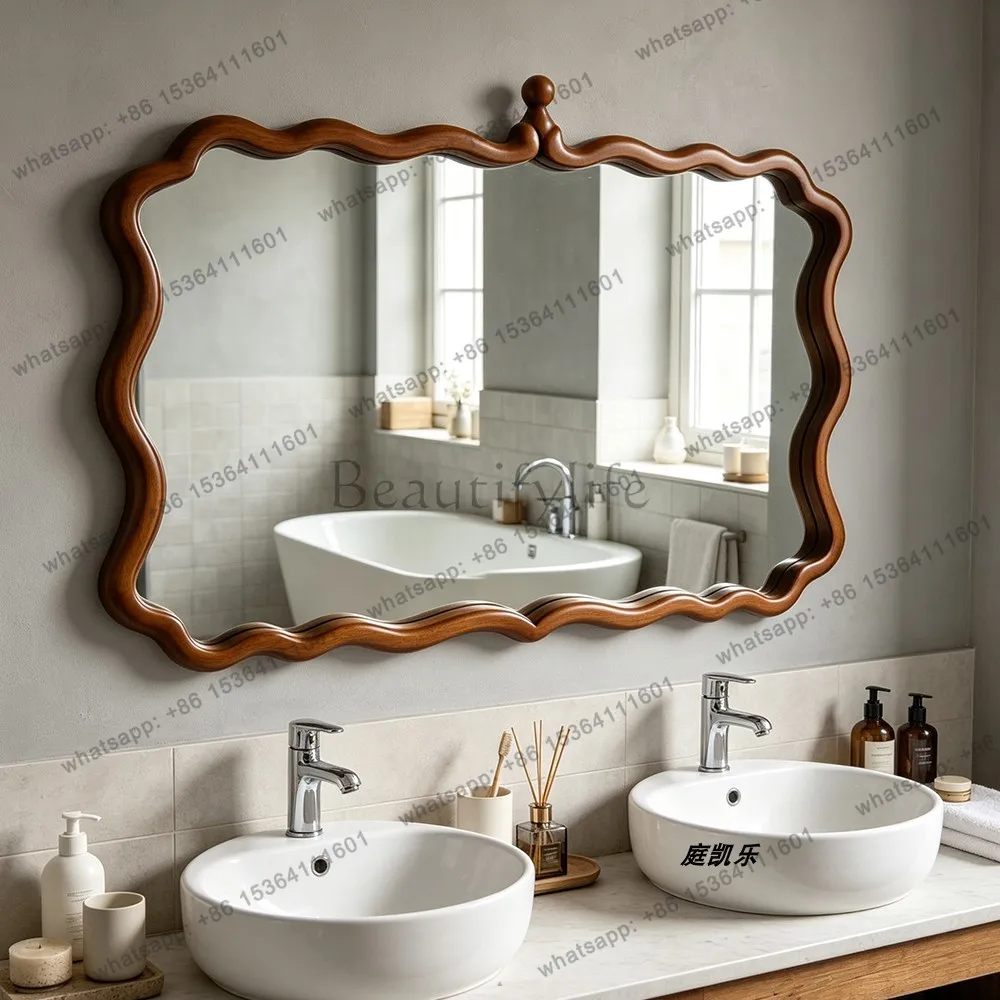 PG French retro style irregular wall hanging bathroom mirror American style wavy makeup dressing mirror